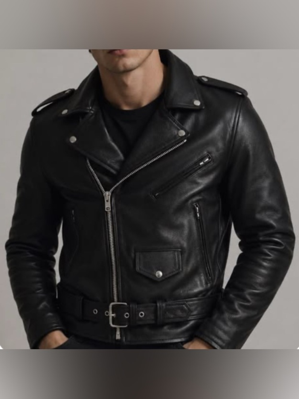 Reclaimed Vintage - NEW - Leather Biker Jacket Moto in Black Size Medium - NWOT